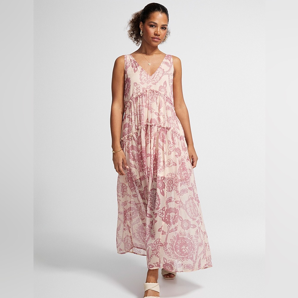 Free People Julianna long chiffon flowers dress